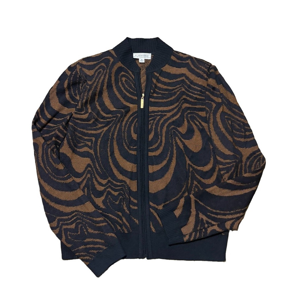 St John Sport Womens S Wool Santana Knit Brown Swirl Full Zip Sweater Jacket